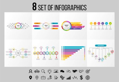 Vektör Infographics Elements Şablon Tasarım. Seçenekler Adımları ve Pazarlama Simgeleri ile İş Veri Görselleştirme Zaman Çizelgesi