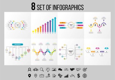 Vektör Infographics Elements Şablon Tasarım. Seçenekler Adımları ve Pazarlama Simgeleri ile İş Veri Görselleştirme Zaman Çizelgesi