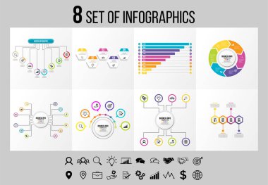 Vektör Infographics Elements Şablon Tasarım. Seçenekler Adımları ve Pazarlama Simgeleri ile İş Veri Görselleştirme Zaman Çizelgesi