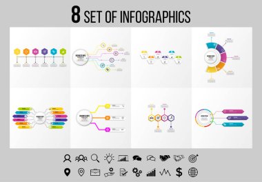 Vektör Infographics Elements Şablon Tasarım. Seçenekler Adımları ve Pazarlama Simgeleri ile İş Veri Görselleştirme Zaman Çizelgesi