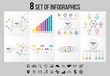 Vektör Infographics Elements Şablon Tasarım. Seçenekler Adımları ve Pazarlama Simgeleri ile İş Veri Görselleştirme Zaman Çizelgesi