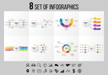 Vektör Infographics Elements Şablon Tasarım. Seçenekler Adımları ve Pazarlama Simgeleri ile İş Veri Görselleştirme Zaman Çizelgesi