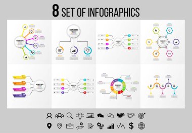 Vektör Infographics Elements Şablon Tasarım. Seçenekler Adımları ve Pazarlama Simgeleri ile İş Veri Görselleştirme Zaman Çizelgesi