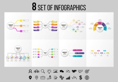 Vektör Infographics Elements Şablon Tasarım. Seçenekler Adımları ve Pazarlama Simgeleri ile İş Veri Görselleştirme Zaman Çizelgesi