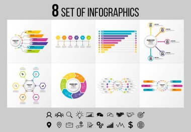 Vektör Infographics Elements Şablon Tasarım. Seçenekler Adımları ve Pazarlama Simgeleri ile İş Veri Görselleştirme Zaman Çizelgesi