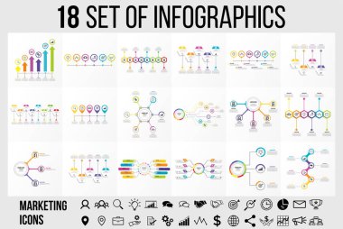 Vektör Infographics Elements Şablon Tasarım. Seçenekler Adımları ve Pazarlama Simgeleri ile İş Veri Görselleştirme Zaman Çizelgesi