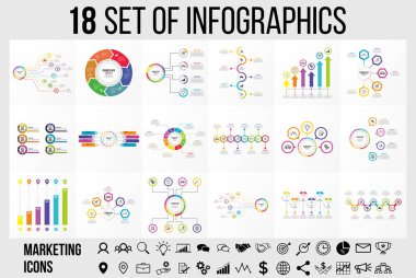 Vektör Infographics Elements Şablon Tasarım. Seçenekler Adımları ve Pazarlama Simgeleri ile İş Veri Görselleştirme Zaman Çizelgesi