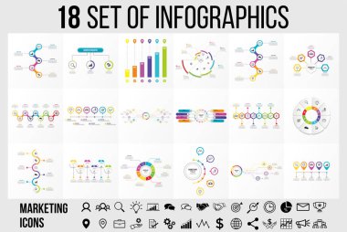 Vektör Infographics Elements Şablon Tasarım. Seçenekler Adımları ve Pazarlama Simgeleri ile İş Veri Görselleştirme Zaman Çizelgesi