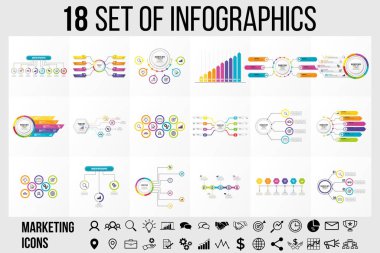 Vektör Infographics Elements Şablon Tasarım. Seçenekler Adımları ve Pazarlama Simgeleri ile İş Veri Görselleştirme Zaman Çizelgesi