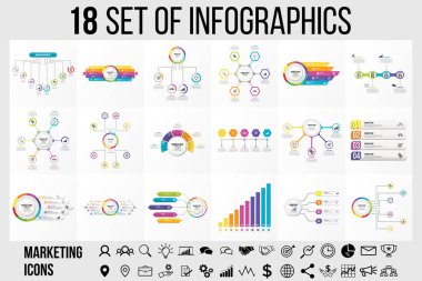 Vektör Infographics Elements Şablon Tasarım. Seçenekler Adımları ve Pazarlama Simgeleri ile İş Veri Görselleştirme Zaman Çizelgesi