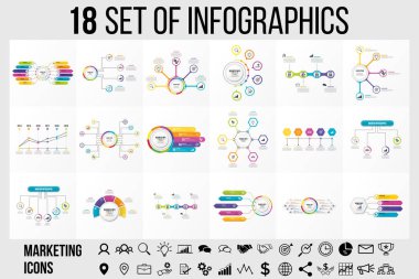 Vektör Infographics Elements Şablon Tasarım. Seçenekler Adımları ve Pazarlama Simgeleri ile İş Veri Görselleştirme Zaman Çizelgesi
