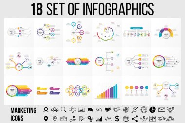Vektör Infographics Elements Şablon Tasarım. Seçenekler Adımları ve Pazarlama Simgeleri ile İş Veri Görselleştirme Zaman Çizelgesi