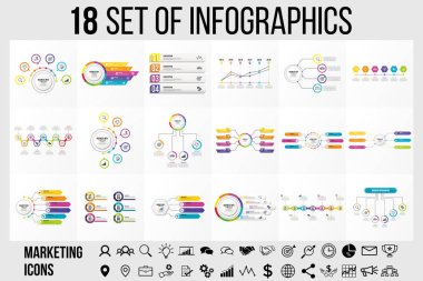 Vektör Infographics Elements Şablon Tasarım. Seçenekler Adımları ve Pazarlama Simgeleri ile İş Veri Görselleştirme Zaman Çizelgesi