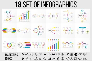 Vektör Infographics Elements Şablon Tasarım. Seçenekler Adımları ve Pazarlama Simgeleri ile İş Veri Görselleştirme Zaman Çizelgesi
