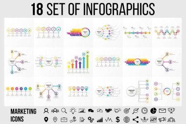 Vektör Infographics Elements Şablon Tasarım. Seçenekler Adımları ve Pazarlama Simgeleri ile İş Veri Görselleştirme Zaman Çizelgesi
