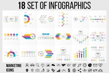 Vektör Infographics Elements Şablon Tasarım. Seçenekler Adımları ve Pazarlama Simgeleri ile İş Veri Görselleştirme Zaman Çizelgesi