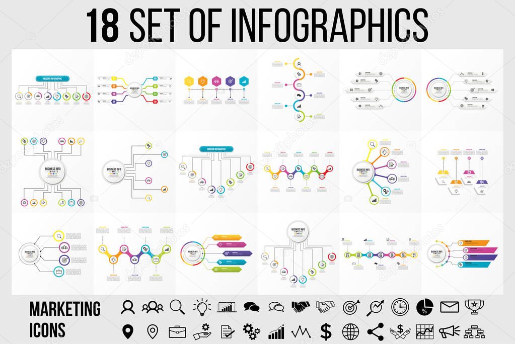 Vector Infographics Elements Template Design. Business Data Visualization Timeline with Options Steps, and Marketing Icons