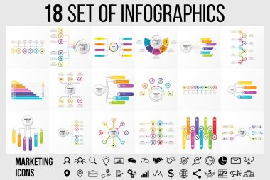 Vektör Infographics Elements Şablon Tasarım. Seçenekler Adımları ve Pazarlama Simgeleri ile İş Veri Görselleştirme Zaman Çizelgesi