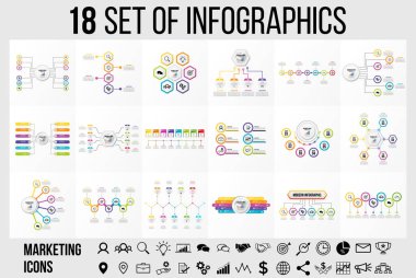 Vektör Infographics Elements Şablon Tasarım. Seçenekler Adımları ve Pazarlama Simgeleri ile İş Veri Görselleştirme Zaman Çizelgesi