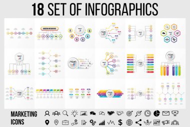 Vektör Infographics Elements Şablon Tasarım. Seçenekler Adımları ve Pazarlama Simgeleri ile İş Veri Görselleştirme Zaman Çizelgesi