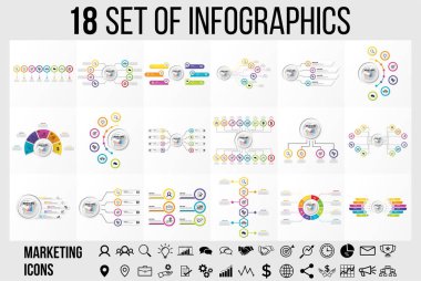 Vektör Infographics Elements Şablon Tasarım. Seçenekler Adımları ve Pazarlama Simgeleri ile İş Veri Görselleştirme Zaman Çizelgesi