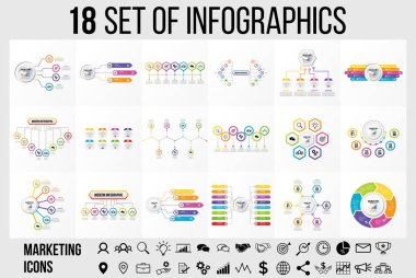 Vektör Infographics Elements Şablon Tasarım. Seçenekler Adımları ve Pazarlama Simgeleri ile İş Veri Görselleştirme Zaman Çizelgesi