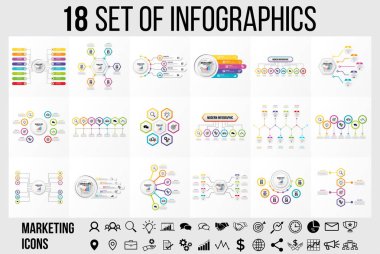 Vektör Infographics Elements Şablon Tasarım. Seçenekler Adımları ve Pazarlama Simgeleri ile İş Veri Görselleştirme Zaman Çizelgesi