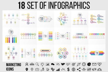 Vektör Infographics Elements Şablon Tasarım. Seçenekler Adımları ve Pazarlama Simgeleri ile İş Veri Görselleştirme Zaman Çizelgesi