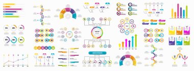 Vektör Infographics Elements Şablon Tasarım. Seçenekler Adımları ve Pazarlama Simgeleri ile İş Veri Görselleştirme Zaman Çizelgesi