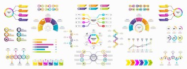Infographics Vektör Mega Koleksiyonu. Pazarlama Simgeleri ile İş Veri Görselleştirme Tasarım ŞablonBilgi Grafiği Zaman Çizelgesi set en yararlı iş akışı, sunum, diyagramlar, raporlar için kullanılabilir
