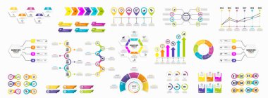 Infographics Vektör Mega Koleksiyonu. Pazarlama Simgeleri ile İş Veri Görselleştirme Tasarım ŞablonBilgi Grafiği Zaman Çizelgesi set en yararlı iş akışı, sunum, diyagramlar, raporlar için kullanılabilir