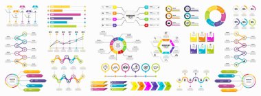 Infographics Vektör Mega Koleksiyonu. Pazarlama Simgeleri ile İş Veri Görselleştirme Tasarım ŞablonBilgi Grafiği Zaman Çizelgesi set en yararlı iş akışı, sunum, diyagramlar, raporlar için kullanılabilir