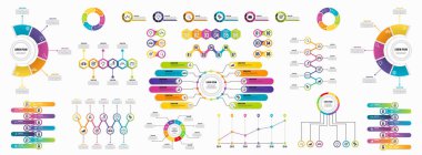Infographics Vektör Mega Koleksiyonu. Pazarlama Simgeleri ile İş Veri Görselleştirme Tasarım ŞablonBilgi Grafiği Zaman Çizelgesi set en yararlı iş akışı, sunum, diyagramlar, raporlar için kullanılabilir