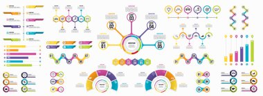 Infographics Vektör Mega Koleksiyonu. Pazarlama Simgeleri ile İş Veri Görselleştirme Tasarım ŞablonBilgi Grafiği Zaman Çizelgesi set en yararlı iş akışı, sunum, diyagramlar, raporlar için kullanılabilir