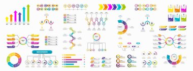 Infographics Vektör Mega Koleksiyonu. Pazarlama Simgeleri ile İş Veri Görselleştirme Tasarım ŞablonBilgi Grafiği Zaman Çizelgesi set en yararlı iş akışı, sunum, diyagramlar, raporlar için kullanılabilir