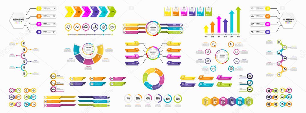 Vector Infographics Elements Template Design. Business Data Visualization Timeline with Options Steps, and Marketing Icons