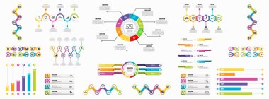 Infographics Vektör Mega Koleksiyonu. Pazarlama Simgeleri ile İş Veri Görselleştirme Tasarım ŞablonBilgi Grafiği Zaman Çizelgesi set en yararlı iş akışı, sunum, diyagramlar, raporlar için kullanılabilir