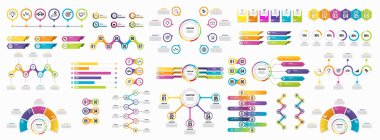 Infographics Vektör Mega Koleksiyonu. Pazarlama Simgeleri ile İş Veri Görselleştirme Tasarım ŞablonBilgi Grafiği Zaman Çizelgesi set en yararlı iş akışı, sunum, diyagramlar, raporlar için kullanılabilir