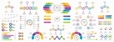 Infographics Vektör Mega Koleksiyonu. Pazarlama Simgeleri ile İş Veri Görselleştirme Tasarım ŞablonBilgi Grafiği Zaman Çizelgesi set en yararlı iş akışı, sunum, diyagramlar, raporlar için kullanılabilir