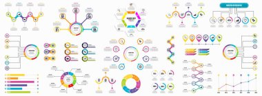 Infographics Vektör Mega Koleksiyonu. Pazarlama Simgeleri ile İş Veri Görselleştirme Tasarım ŞablonBilgi Grafiği Zaman Çizelgesi set en yararlı iş akışı, sunum, diyagramlar, raporlar için kullanılabilir