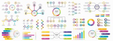Infographics Vektör Mega Koleksiyonu. Pazarlama Simgeleri ile İş Veri Görselleştirme Tasarım ŞablonBilgi Grafiği Zaman Çizelgesi set en yararlı iş akışı, sunum, diyagramlar, raporlar için kullanılabilir