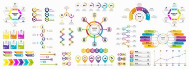 Infographics Vektör Mega Koleksiyonu. Pazarlama Simgeleri ile İş Veri Görselleştirme Tasarım ŞablonBilgi Grafiği Zaman Çizelgesi set en yararlı iş akışı, sunum, diyagramlar, raporlar için kullanılabilir