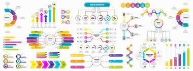 Infographics Vektör Mega Koleksiyonu. Pazarlama Simgeleri ile İş Veri Görselleştirme Tasarım ŞablonBilgi Grafiği Zaman Çizelgesi set en yararlı iş akışı, sunum, diyagramlar, raporlar için kullanılabilir