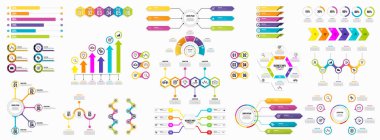 Infographics Vektör Mega Koleksiyonu. Pazarlama Simgeleri ile İş Veri Görselleştirme Tasarım ŞablonBilgi Grafiği Zaman Çizelgesi set en yararlı iş akışı, sunum, diyagramlar, raporlar için kullanılabilir