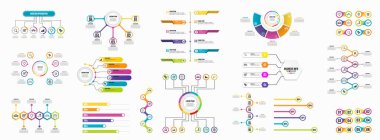 Infographics Vektör Mega Koleksiyonu. Pazarlama Simgeleri ile İş Veri Görselleştirme Tasarım ŞablonBilgi Grafiği Zaman Çizelgesi set en yararlı iş akışı, sunum, diyagramlar, raporlar için kullanılabilir