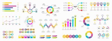Infographics Vektör Mega Koleksiyonu. Pazarlama Simgeleri ile İş Veri Görselleştirme Tasarım ŞablonBilgi Grafiği Zaman Çizelgesi set en yararlı iş akışı, sunum, diyagramlar, raporlar için kullanılabilir