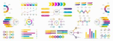 Infographics Vektör Mega Koleksiyonu. Pazarlama Simgeleri ile İş Veri Görselleştirme Tasarım ŞablonBilgi Grafiği Zaman Çizelgesi set en yararlı iş akışı, sunum, diyagramlar, raporlar için kullanılabilir