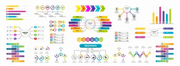 Mega Samling Infographics Vector Ställ Affärs Data Visualisering Designmall Infographics — Stock vektor