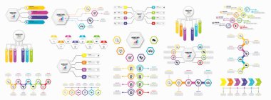 Infographics Vektör Mega Koleksiyonu. Pazarlama Simgeleri ile İş Veri Görselleştirme Tasarım ŞablonBilgi Grafiği Zaman Çizelgesi set en yararlı iş akışı, sunum, diyagramlar, raporlar için kullanılabilir