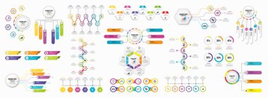Infographics Vektör Mega Koleksiyonu. Pazarlama Simgeleri ile İş Veri Görselleştirme Tasarım ŞablonBilgi Grafiği Zaman Çizelgesi set en yararlı iş akışı, sunum, diyagramlar, raporlar için kullanılabilir